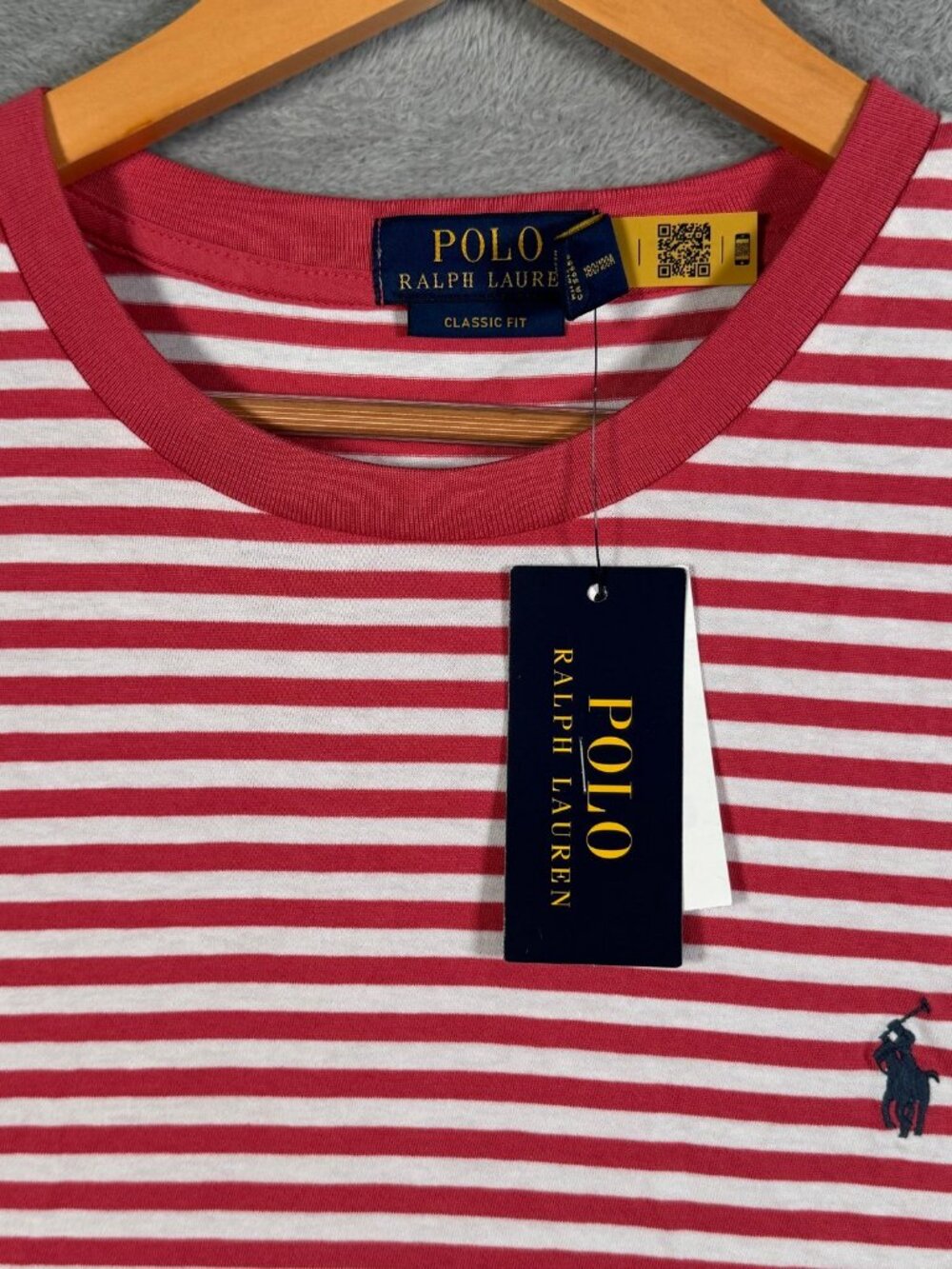 Polo Ralph Lauren T Shirt Mens L Red Pink Striped Classic Fit Pony